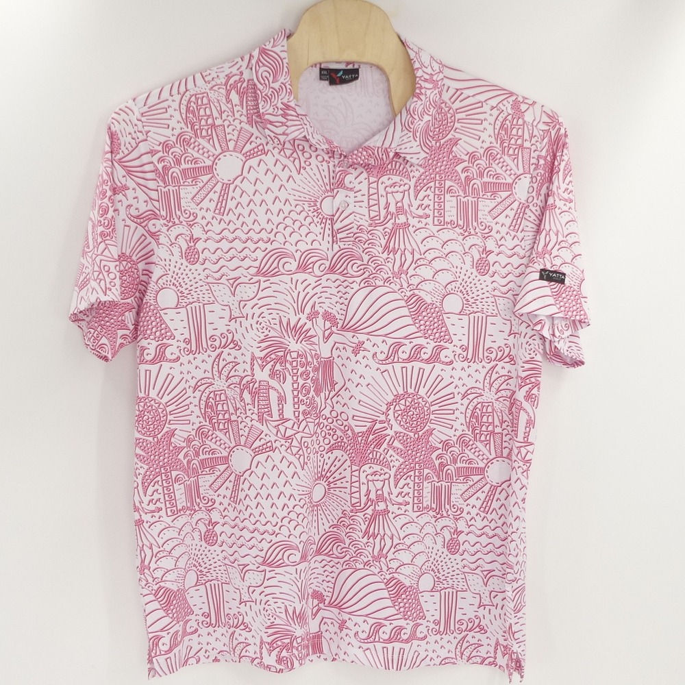 YATTA Golf Mens XXL AOP Pink Hawaiian Tropical Print Golf Polo‎ Shirt